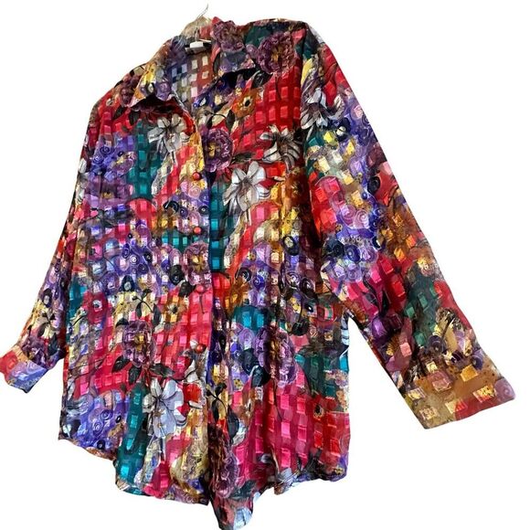 Vintage I & R Sheer Jacket Topper Dopamine Lightweight Mesh Button Down Sz. M EC - Picture 8 of 16